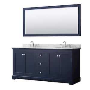 Avery 72 in. W x 22 in. D x 35 in. H Double Bath Vanity in Dark Blue with White Carrara Marble Top and 70 in. Mirror