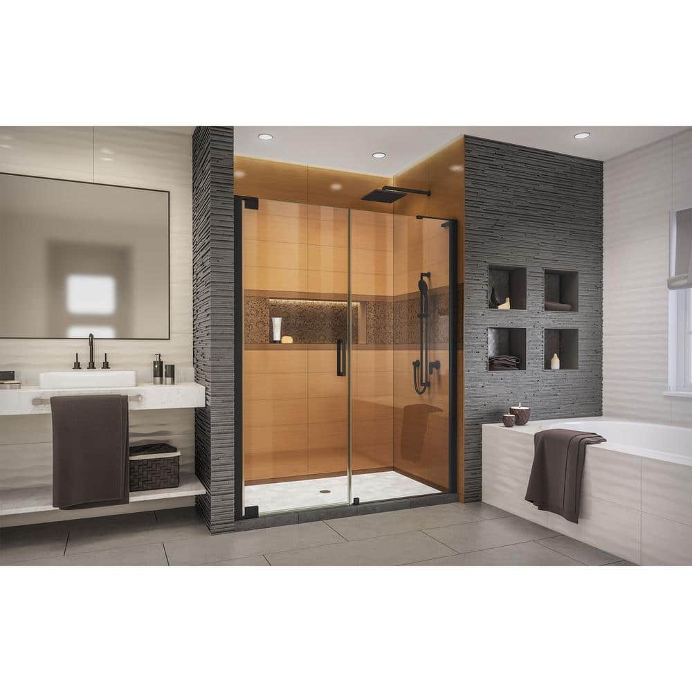 Elegance-LS 58.5" Matte Black Frameless Pivot Shower Door with Clear Glass