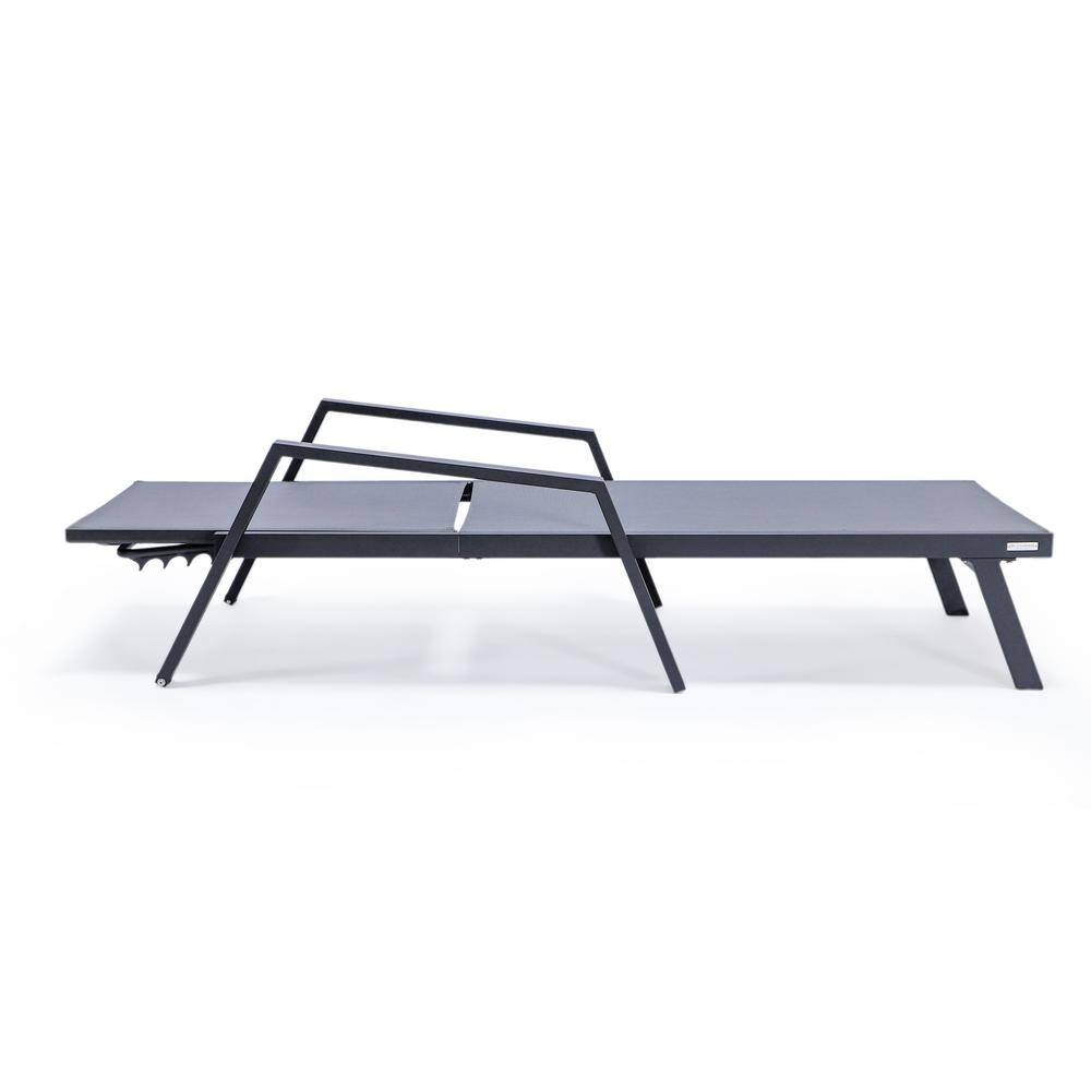 Dark Gray Aluminum Patio Chaise Lounge Chair with Arms and Cushions
