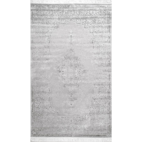 nuLOOM Cantrell Vintage Medallion Silver 5 ft. x 8 ft. Area Rug
