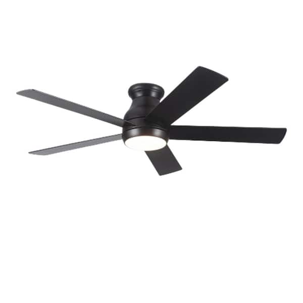 52 in. Indoor Black Low Profile Standard Ceiling Fan with Adjustable White Integrated LED and Remote Control