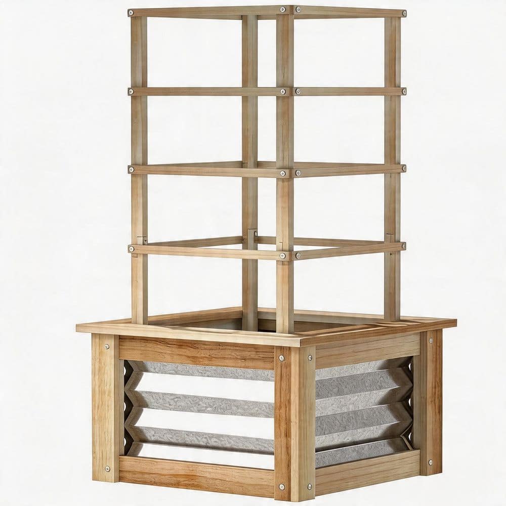 Natural Wood Fir Wood and Galvanized Steel Elevated Raised Garden Bed Planter Box with Trellis price history on PriceWatchPro