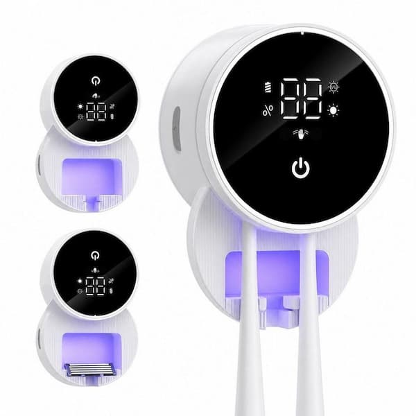 Wall Mounted UV Toothbrush Sanitizer Holder Infrared Sensor Heat Drying LED Smart Display for Toothbrush Razor Bathroom