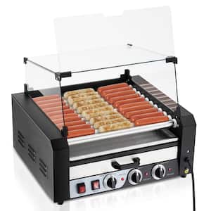 11 Rollers Hot Dog Roller 30 Sausage Capacity Grill Machine with Warming Drawer and Glass Hood Cover
