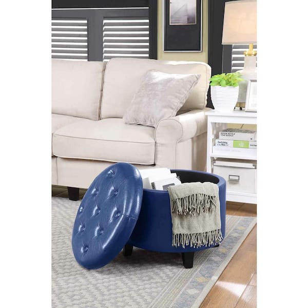 Convenience Concepts Designs4Comfort Blue Faux Leather Round Storage Ottoman
