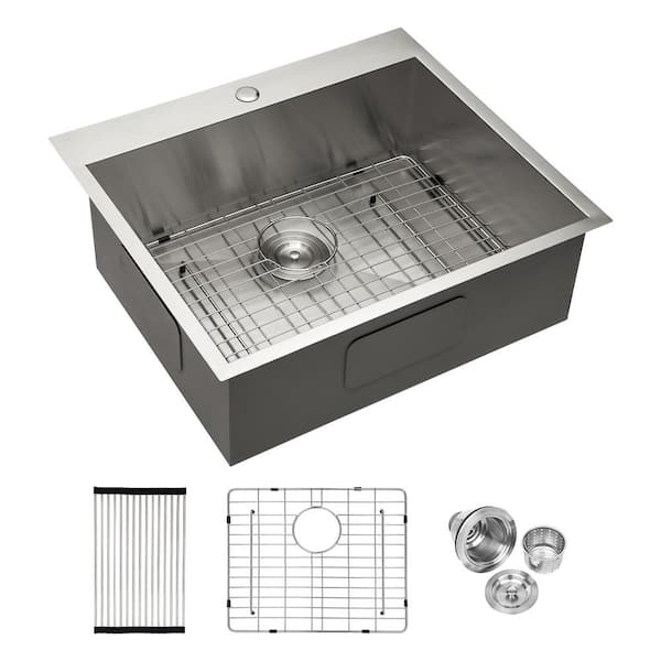 RAINLEX 25 in. L x 22 in. W Drop-In Single Bowl 18-Gauge Stainless Steel Kitchen Sink in Brushed Nickel
