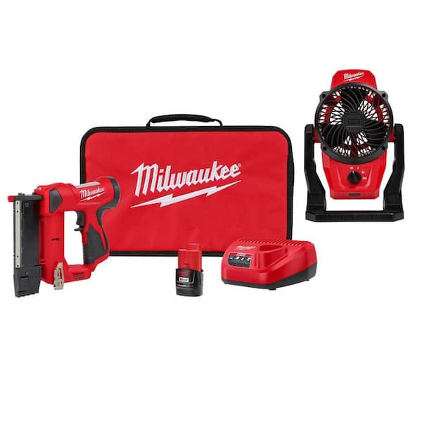M12 12-Volt 23-Gauge Lithium-Ion Cordless Pin Nailer Kit with 1.5 Ah Battery, Charger, Tool Bag, and Fan