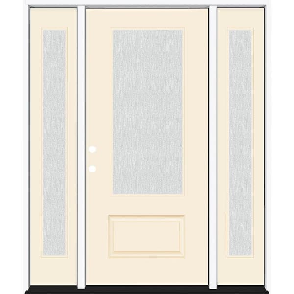 Steves & Sons Legacy 64 in. x 80 in. 3/4-Lite Rain Glass RHIS Linen Finish Fiberglass Prehung Front Door with dB 12 in. SL