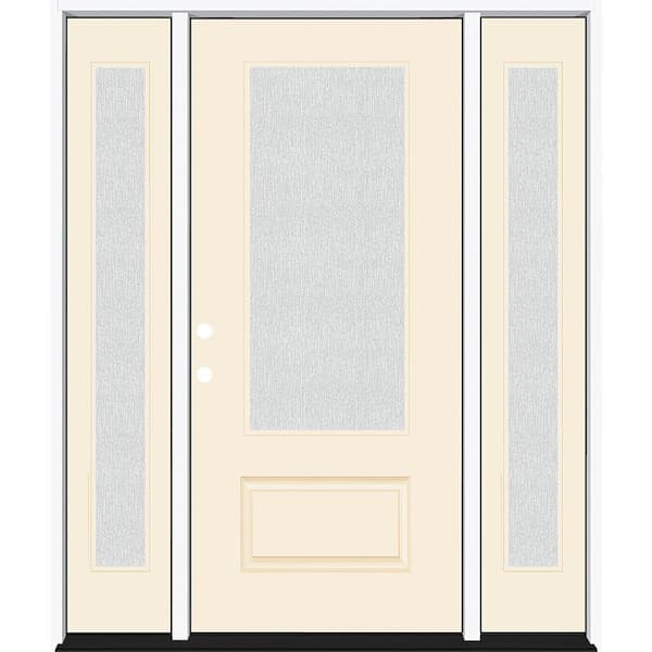Steves & Sons Legacy 68 in. W. x 80 in. 3/4 Lite Rain Glass RHIS Primed Linen Finish Fiberglass Prehung Front Door with Db. 14 in. SL