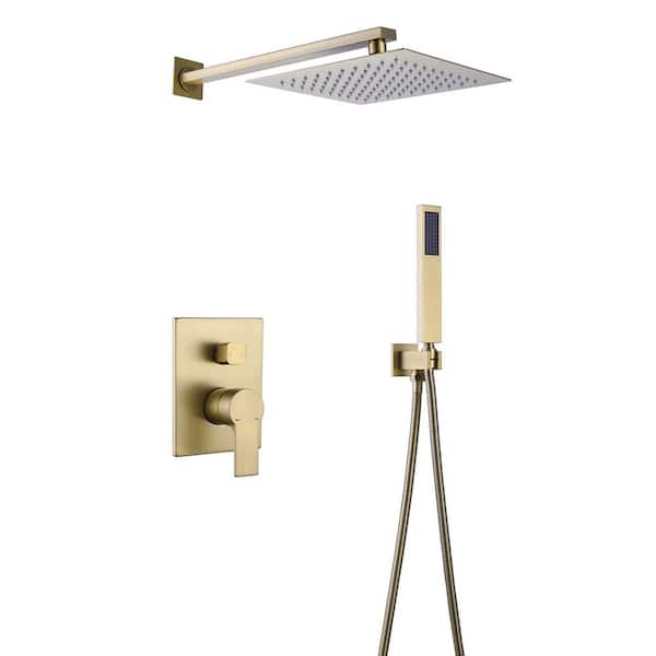 Unbranded Single Handle 1-Spray 10in. Shower Faucet 1.8 GPM with Pressure Balance in Brushed Gold (Valve Included)