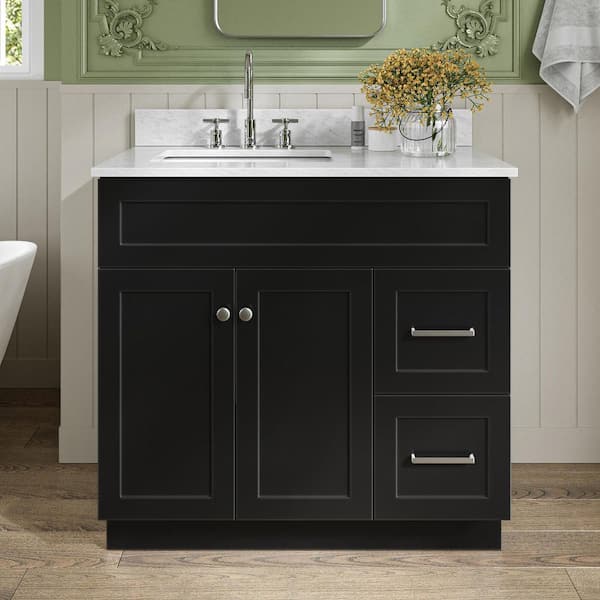 Hamlet 36 in. W x 22 in. D x 35.25 in. H Bath Vanity in Black with White Carrara Marble Vanity Top