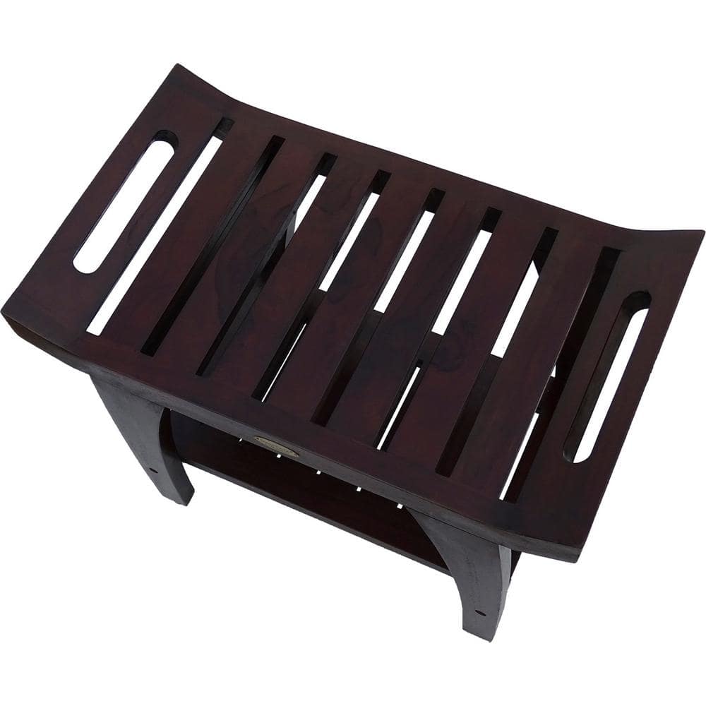Tranquility 26" Dark Brown Teak Wood Shower Bench with Handles