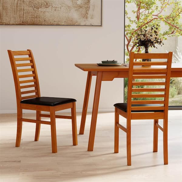 Modern Brown Polyester Dining Chair Set of 4 Kitchen Chair with Rubber Wood Legs and Slatted Backrest