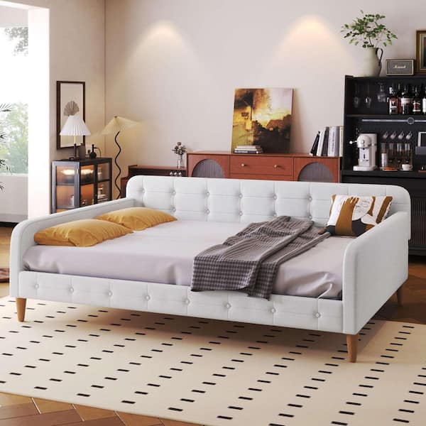 Beige Full Size Daybed with 4-Support Legs