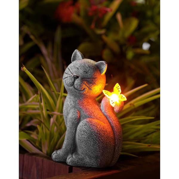 Solar Cat with Butterfly for Garden Statues Yard Art Lawn Ornaments Porch Balcony Home - Birthday Gifts for Grandma Mom