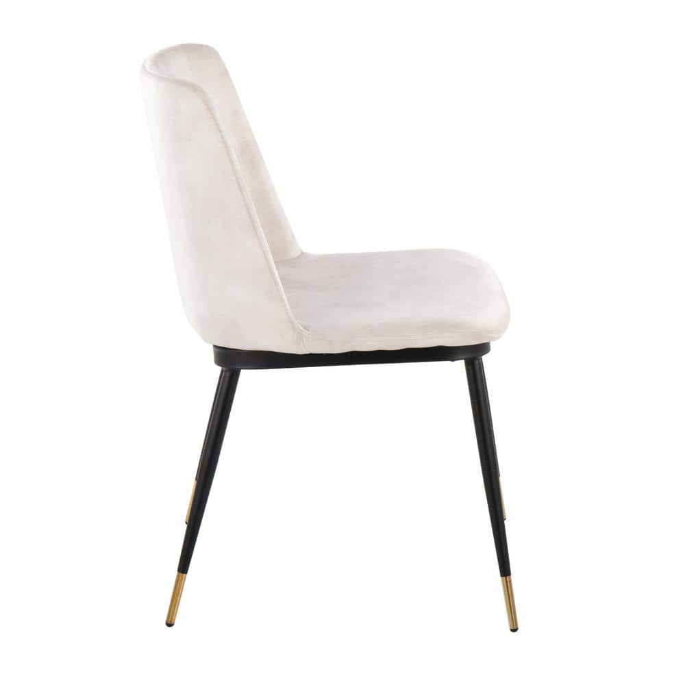 Beige Velvet Upholstered Side Chair with Metal Legs, Set of 2