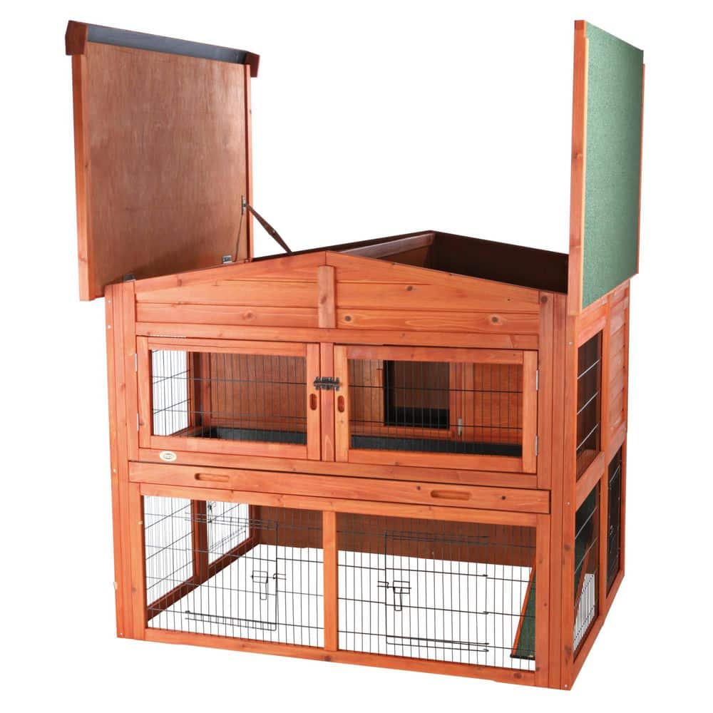 Large Two-Story Wooden Hutch for Guinea Pigs and Rabbits