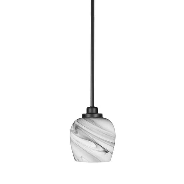 Unbranded Monroe 100-Watt 1-Light Matte Black Shaded Pendant Light with Onyx Swirl Glass Shade, No Bulb Included