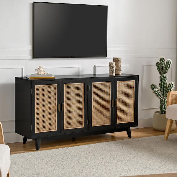 JAYDEN CREATION Buthrotos 56.8 in. W Black TV Stand for TVs up to