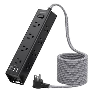 10 ft. Flat Plug Power Strip Surge Protector Extension Cord with 12-Widely Outlets 3-USB, Wall Mount Overload Protection