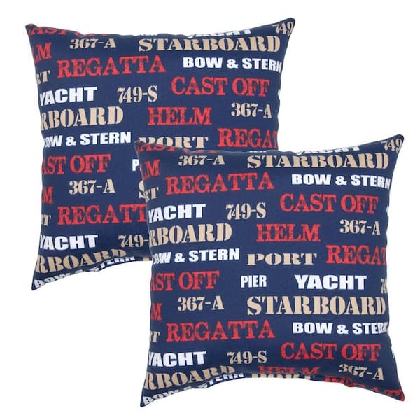 Hampton Bay Boat Club Square Outdoor Throw Pillow (2-Pack)