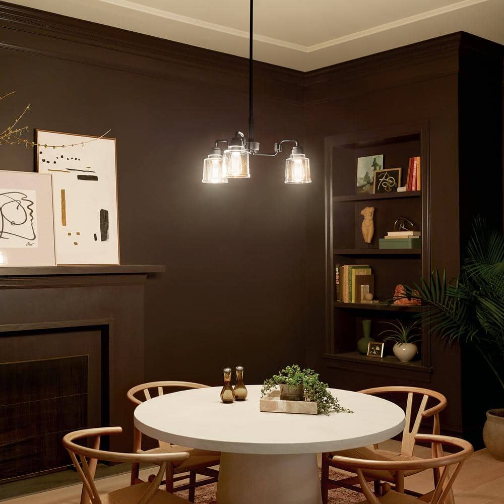 Mini Aivian Industrial Black 3-Light Chandelier with Clear Glass