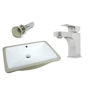 24 in. Rectangle Undermount Vitreous Glazed Ceramic Sink with Brushed Nickel Bathroom Faucet / Pop-up Drain Combo