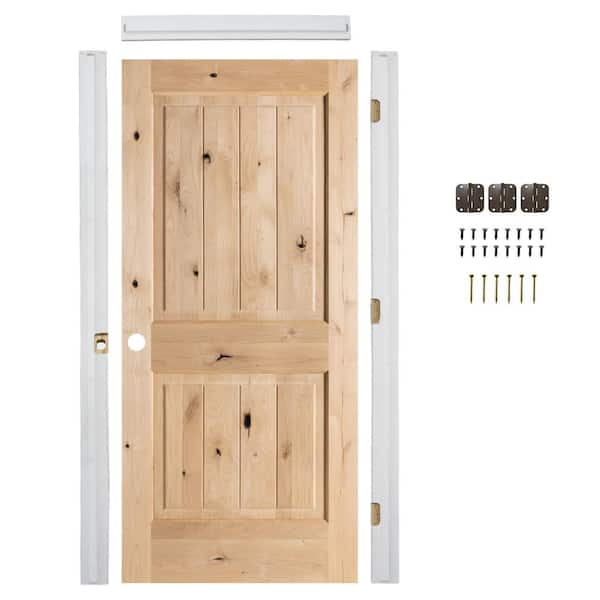 36in. x 80in. Knotty Alder Right-Hand Sq. Top VG Unfinished Wood Assembly Required Interior Door Kit w/QuickAssembleJamb