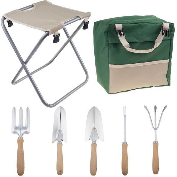 Pure Garden 16 in. Folding Garden Stool with Garden Bag and