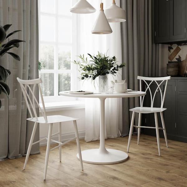 Lifestyle Solutions Ariel 32.7-Inch Metal Dining Chair, White -Set of 2