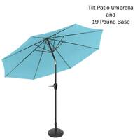 Pure Garden 10 ft. Outdoor Market Tilting Patio Umbrella with Base in Blue 50-100-BB