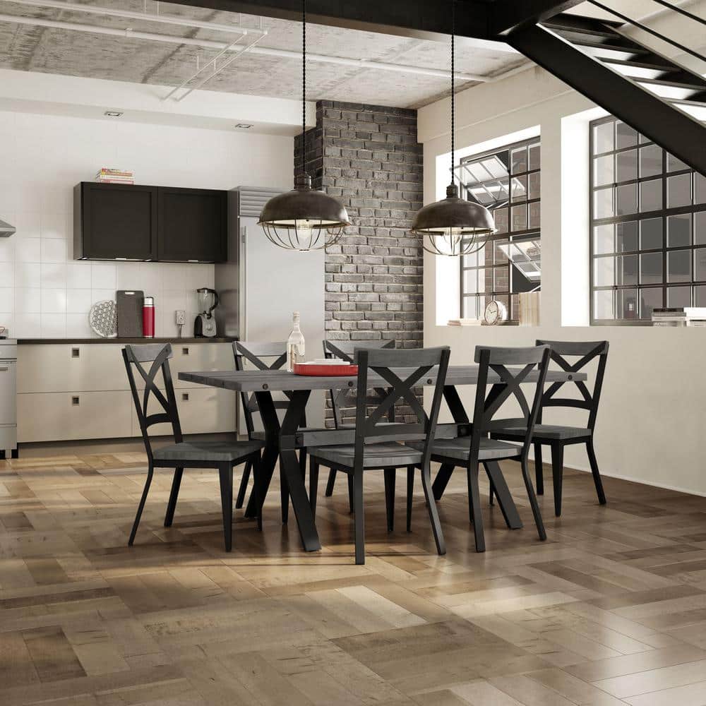 Gray Metal Cross Back High Dining Chair