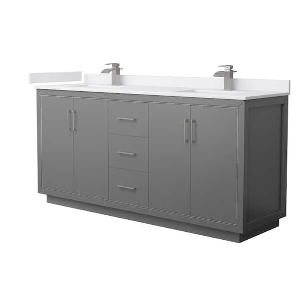 Wyndham Collection Icon 72 in. W x 22 in. D x 35 in. H Double Bath Vanity in Dark Gray with White Cultured Marble Top