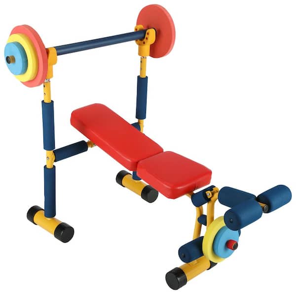 TOBBI Kids Weight Bench Set Children Fun and Fitness Exercise Workout Equipment Sports Toy with Adjustable Bar