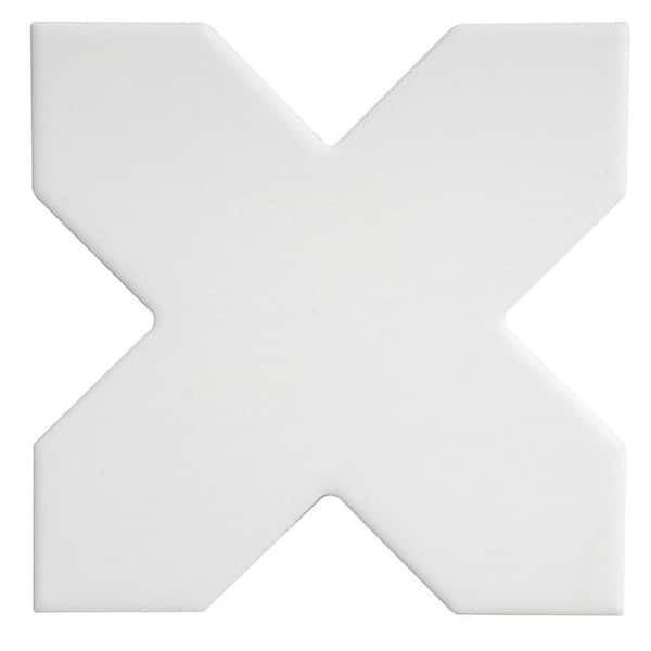 Seville 5 in. x 5 in. Matte Pure White Porcelain Cross Wall and Floor Tile (5.31 sq. ft./case)-34 Pack