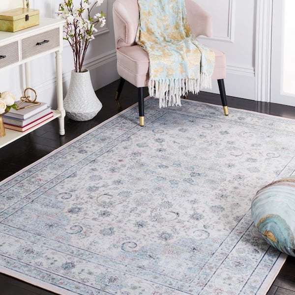 Tuscon Beige/Green Doormat 3 ft. x 5 ft. Machine Washable Geometric Border Floral Area Rug