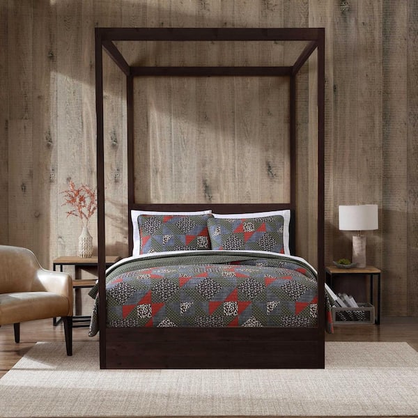 Eddie Bauer Block Patchwork 2-Piece Green/Brown Cotton Twin Quilt Set