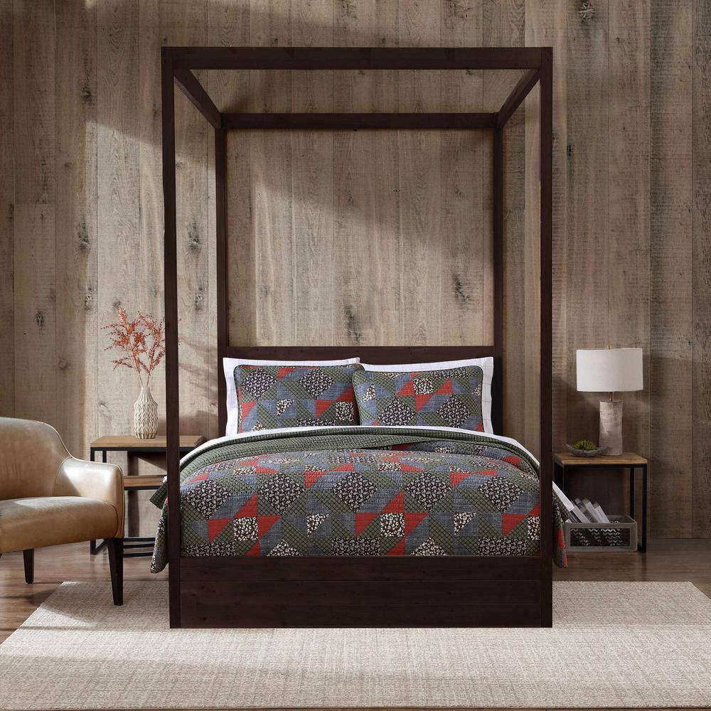 Full Patchwork Cotton Reversible Quilt Set in Brown