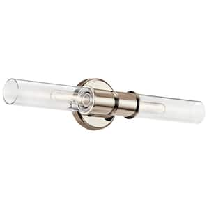 Aviv 2-Light Polished Nickel Bathroom Indoor Wall Sconce Light with Clear Glass Shade