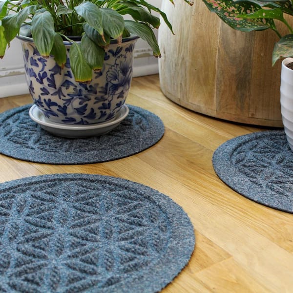 "Waterhog Flower of Life Bluestone 12 in. x 12 in. Polyester Rubber Indoor/Outdoor Plant Trivet Floor Mat (Set of 4)"