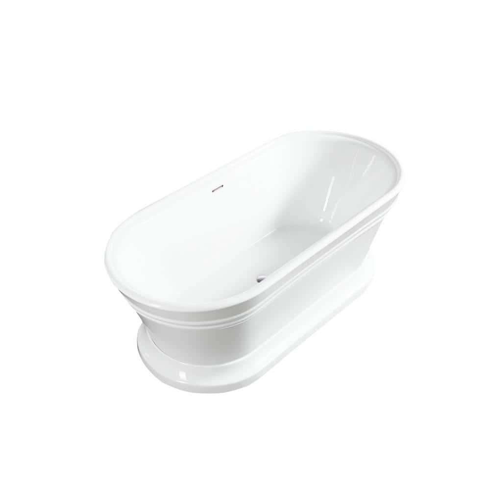 White Acrylic Freestanding Soaking Bathtub with Overflow Drain