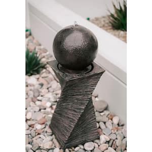 30 in. Tall Modern Curved Swirl Sphere Indoor Outdoor Decor Water Fountain in Black
