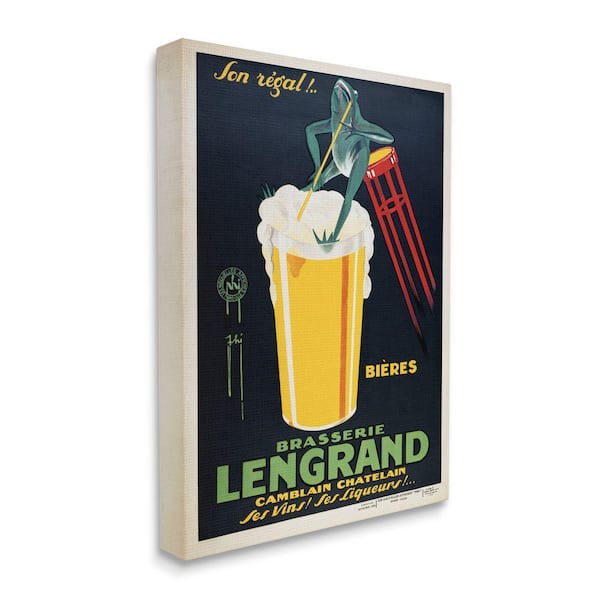 Stupell Industries "Vintage Brasserie Lengrand European Frog Beer" by Marcus Jules Unframed Drink Canvas Wall Art Print 16 in. x 20 in.