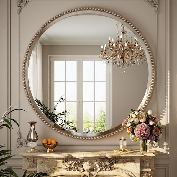 XRAMFY Antique Silver 36 in. W x 36 in. H Round With Decoration