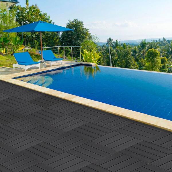 Gruisse 8.7 sq. ft Black Interlocking Wood-Plastic Composite Deck
