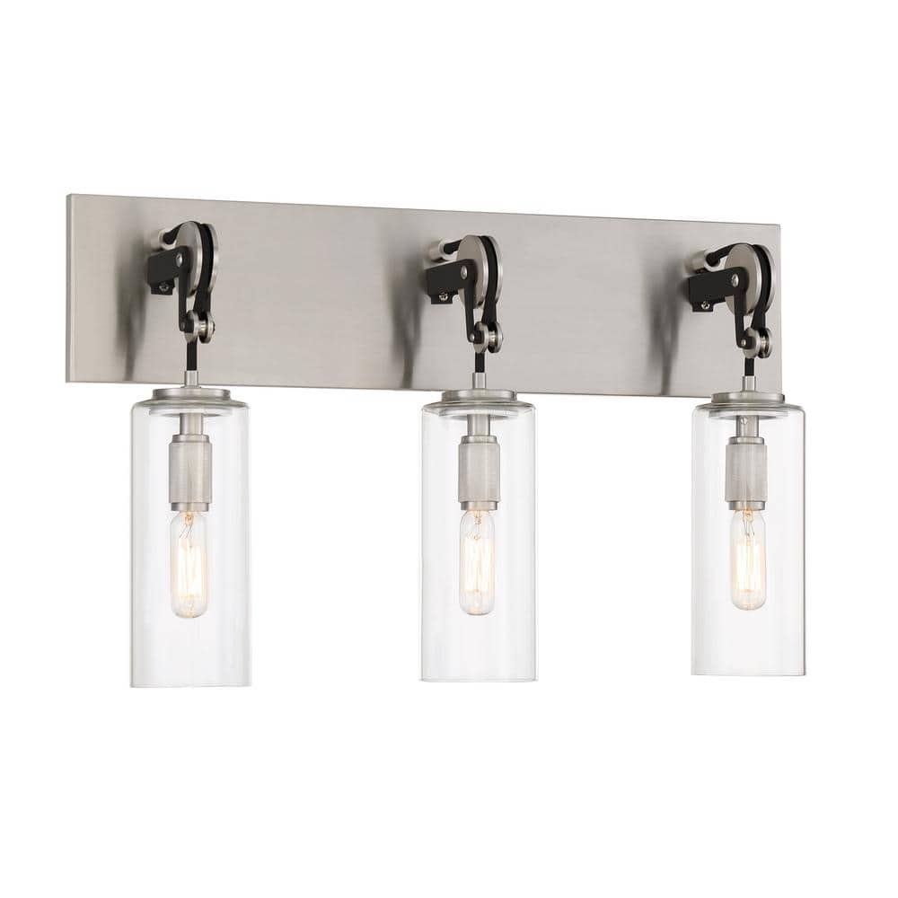 Pullman Junction 3-Light Bath Bar in Coal and Brushed Nickel with Clear Glass