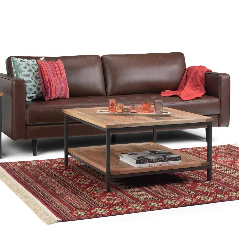 Skyler Solid Mango Wood 34" Square Coffee Table with Storage in Natural