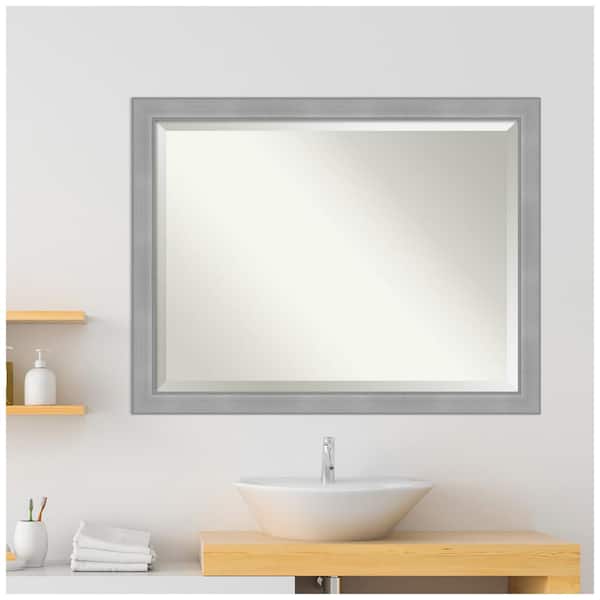 Medium Rectangle Vista Brushed Nickel Beveled Glass Modern Mirror (34.5 in. H x 44.5 in. W)
