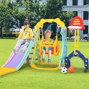 5 in 1 Toddler Slide and Swing Playset Indoor Outdoor Play Ground, Red Plus Yellow