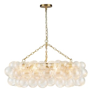 Neuvy 32.7 in. W 8-Light Brass Cluster Chandelier with Swirled Glass Shades for Staircase and Living Room